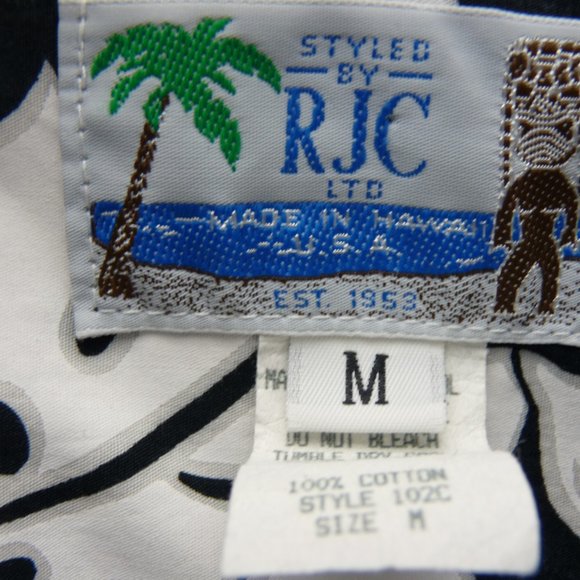 Vintage Styled by RJC Hawaiian Shirt Mens Size M Button Down Black & White - Picture 4 of 13